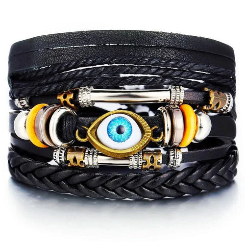 Layered Leather Charm Bracelet - MANDOTOS
