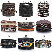 Layered leather charm bracelet by MANDOTOS featuring multiple leather strands and decorative metal charms.