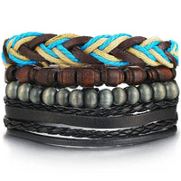 Mandotos layered leather charm bracelet with multiple leather strands and metal charms on a neutral background.