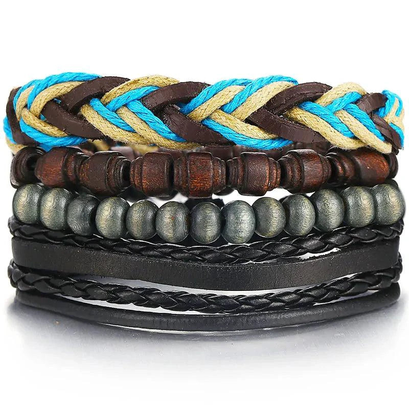 Layered leather charm bracelet by MANDOTOS with metal accents and colorful beads, stylish accessory for casual wear.