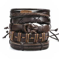 Layered leather charm bracelet by MANDOTOS featuring multiple leather straps and decorative metal charms.