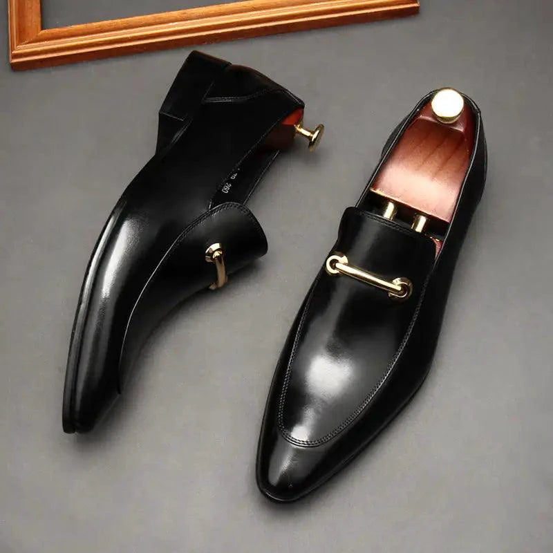 Mandotos men's leather loafers with classic slip-on design and polished finish, suitable for casual and formal wear.