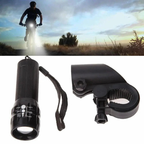 Mandotos LED bike lights with three modes, mounted on a bicycle handlebar for visibility and safety during night riding.