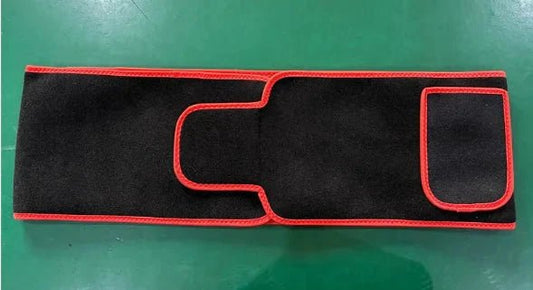Mandotos LED infrared belt therapy device wrapped around a person's waist, emitting infrared light for pain relief and muscle recovery.