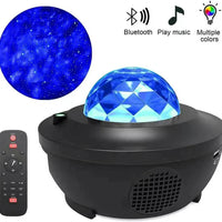 Mandotos LED Star Galaxy Projector Lamp displaying colorful star and galaxy light projections on a wall