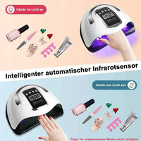 Mandotos LED UV gel nail curing lamp with digital display and adjustable settings for professional nail art application