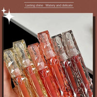 Mandotos long-lasting moisturizing lip gloss with waterproof, mirror finish reflecting light and enhancing natural lip shine.