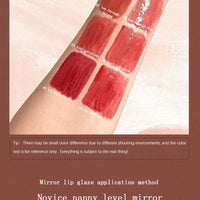 Mandotos long-lasting lip gloss with moisturizing, waterproof formula and mirror finish, applied on lips for a shiny look.