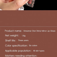 Mandotos long-lasting moisturizing lip gloss with waterproof, mirror finish in a sleek tube, showcasing a shiny, glossy lip look.