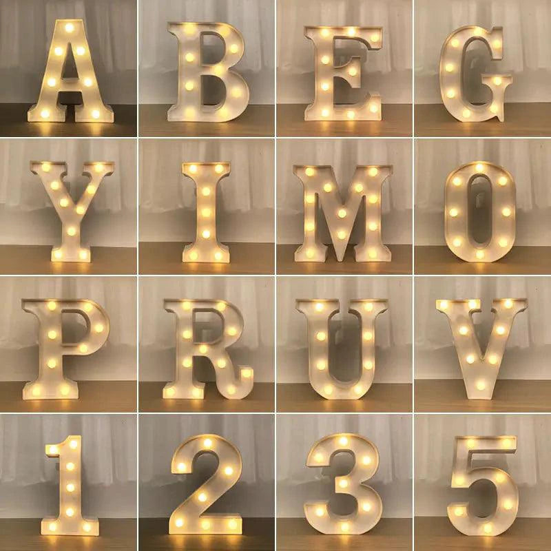 Mandotos luminous letter lights spelling out a word, warm glow, mounted on a wall for decorative ambient lighting.