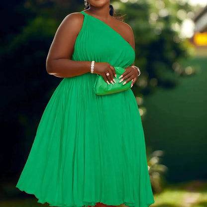 Luxe Couture Ruffle Midi Dress with Flowing Pleats for Effortless Elegance - MANDOTOS