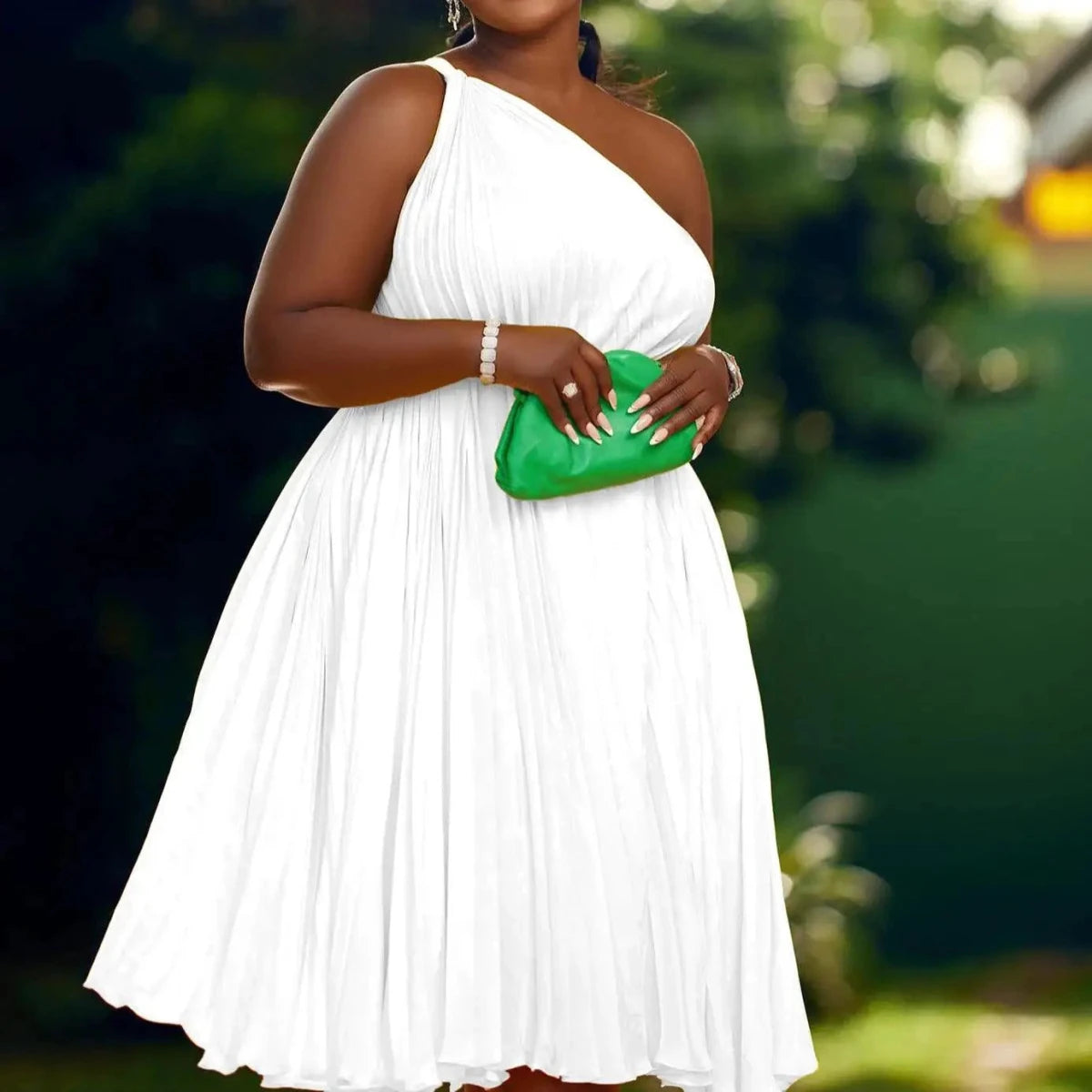 Elegant Ruffle Pleated Midi Dress - MANDOTOS