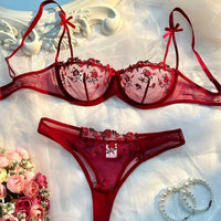 Mandotos Luxe Lingerie floral embroidery 2-piece set featuring delicate lace and elegant design for confident, alluring women.