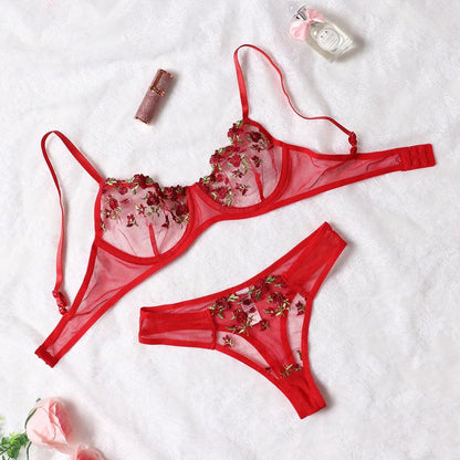 Round Up Night Beautiful Sexy Women 2 Piece Floral Embroidery Underwear Sexy Erotic Lingerie Underwear Lenceria Sexy Sets - MANDOTOS