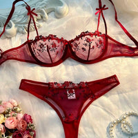 Mandotos Luxe Lingerie floral embroidery 2-piece set featuring delicate lace and elegant design for confident, alluring women.