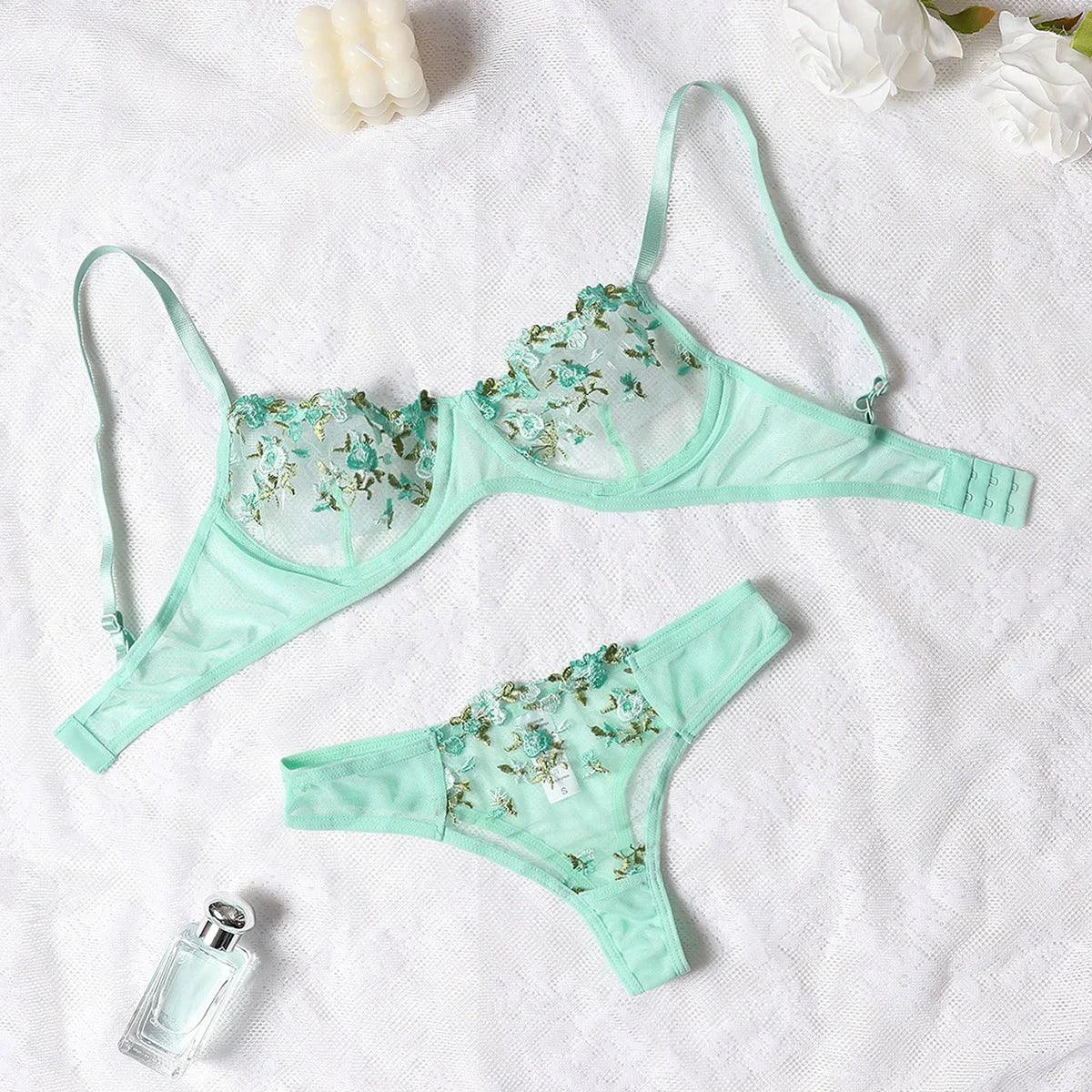 Round Up Night Beautiful Sexy Women 2 Piece Floral Embroidery Underwear Sexy Erotic Lingerie Underwear Lenceria Sexy Sets - MANDOTOS