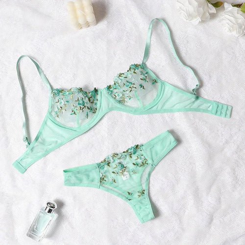 Round Up Night Beautiful Sexy Women 2 Piece Floral Embroidery Underwear Sexy Erotic Lingerie Underwear Lenceria Sexy Sets - MANDOTOS