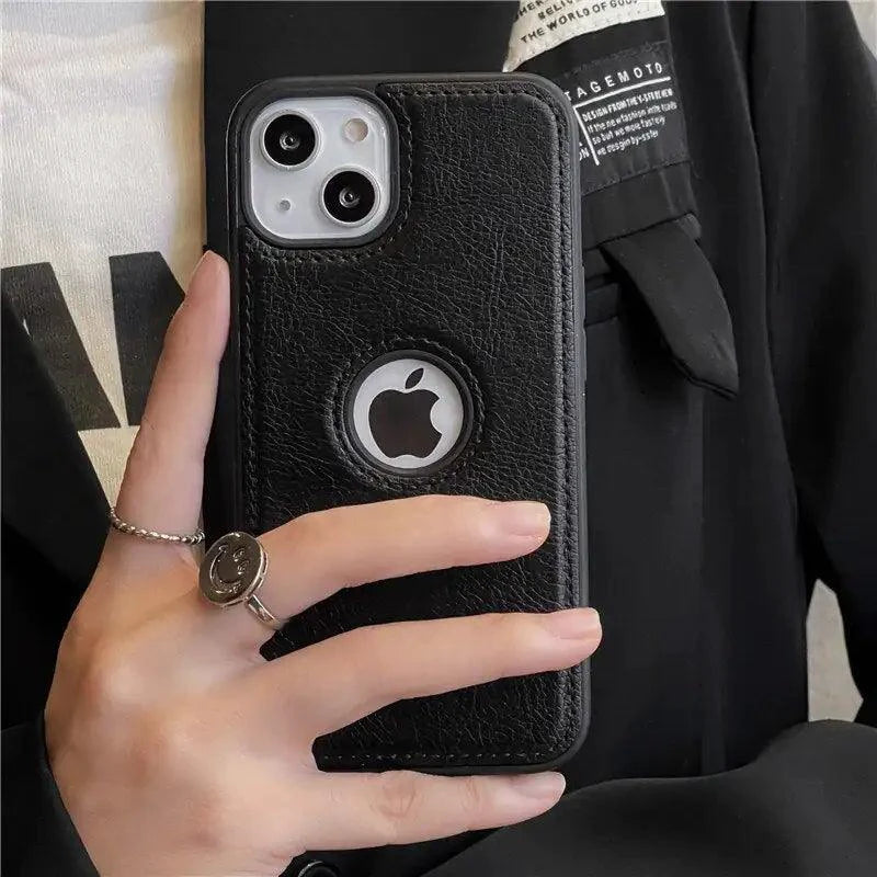 Luxury leather sleeve by Mandotos, showing smooth, high-quality leather with detailed stitching and sleek design.