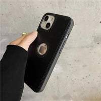 Luxurious leather sleeve by MANDOTOS, showcasing smooth, high-quality leather with sleek stitching and sophisticated design.