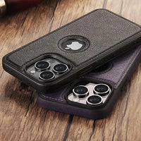 Luxurious leather sleeve by Mandotos, showcasing smooth, high-quality leather with sleek stitching and a modern design.