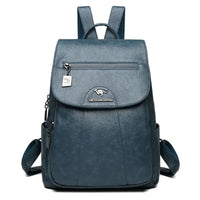 Luxury embossed leather backpack by MANDOTOS featuring detailed stitching, sturdy straps, and a sleek, stylish design.