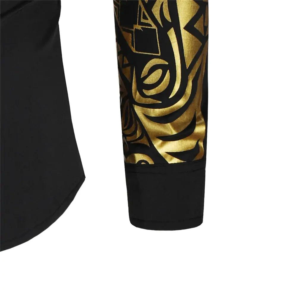 Luxury Gold Black Shirt Men New Slim Fit Long Sleeve - MANDOTOS