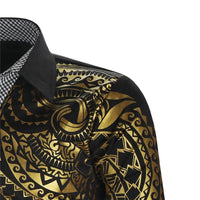 Mandotos luxury gold black men's slim fit long sleeve shirt with stylish design, perfect for formal or casual occasions.