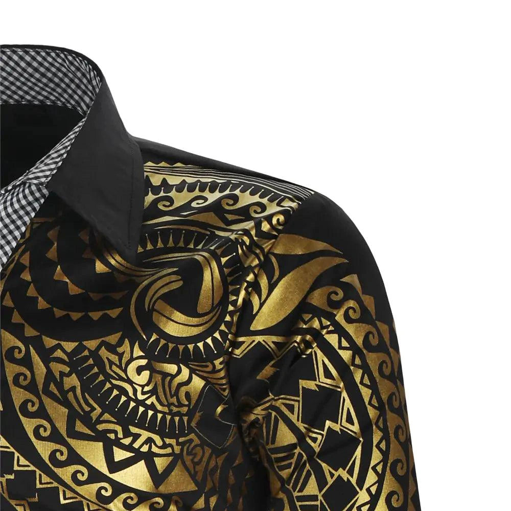 Luxury Gold Black Shirt Men New Slim Fit Long Sleeve - MANDOTOS