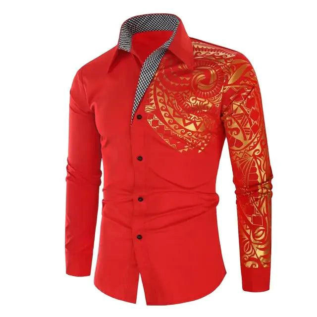 Mandotos luxury gold black men's slim fit long sleeve shirt, stylish and modern for formal or casual wear.