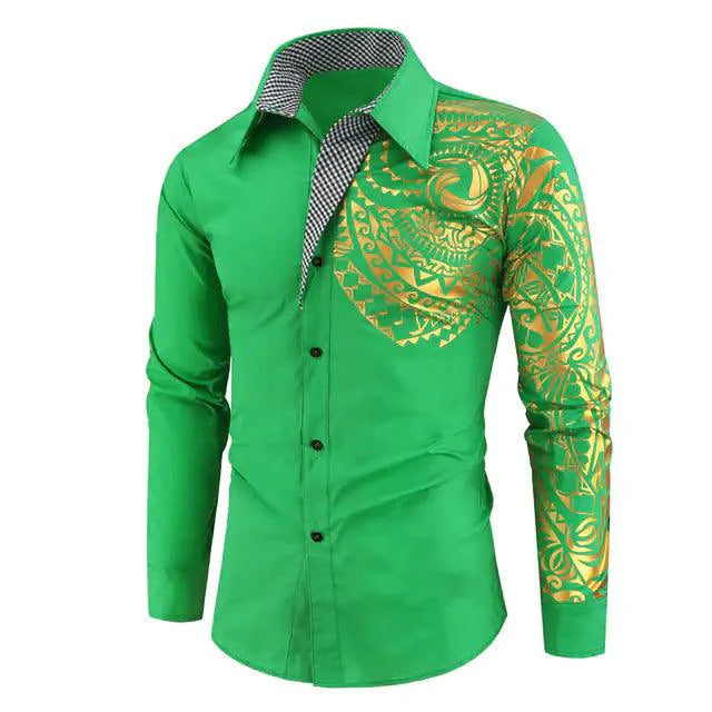 Luxury Gold Black Shirt Men New Slim Fit Long Sleeve - MANDOTOS