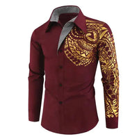 Men's slim fit black shirt with gold accents from MANDOTOS, long sleeve luxury shirt, modern and stylish for formal or casual wear.
