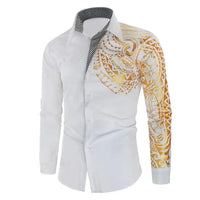 Mandotos luxury gold black men's slim fit long sleeve shirt, stylish and modern for formal or casual wear.