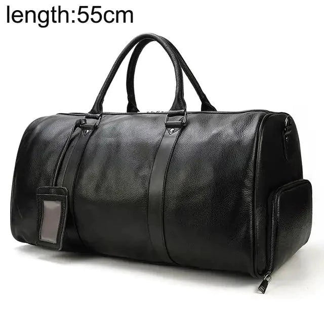 Luxury leather traveler bag by MANDOTOS, featuring sleek design, sturdy handles, and high-quality craftsmanship for stylish travel.