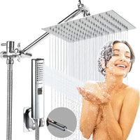 Luxury stainless steel MANDOTOS multifunction shower set with handheld showerhead and adjustable spray functions.