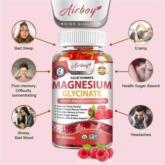Magnesium Glycinate Gummies - Calm, Relieves Stress, Promotes Sleep, Support Memory, Concentration & Muscle Spasms - 120pcs MANDOTOS