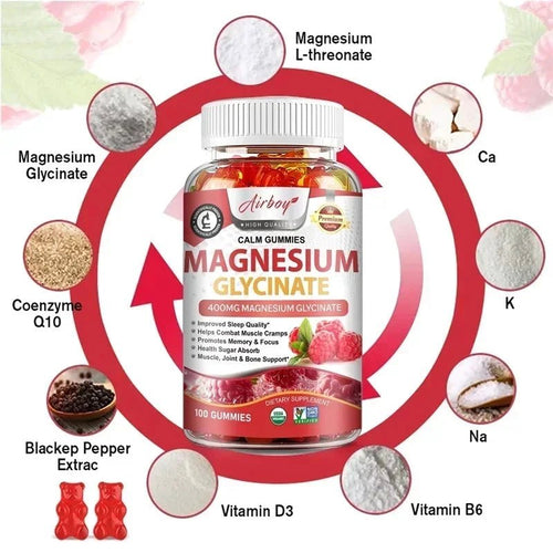 Magnesium Glycinate Gummies - Calm, Relieves Stress, Promotes Sleep, Support Memory, Concentration & Muscle Spasms - 120pcs MANDOTOS