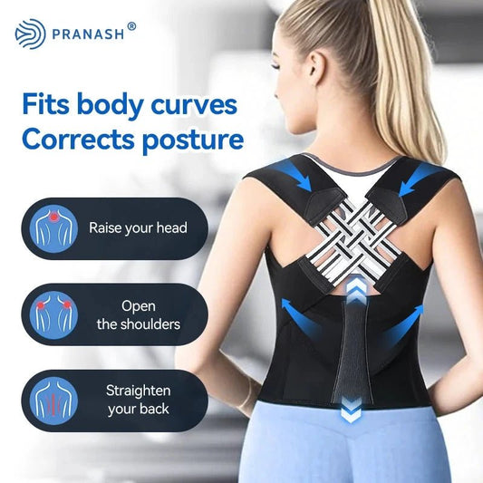 Mandotos adjustable back posture corrector belt for men and women, designed to relieve pain and prevent slouching.