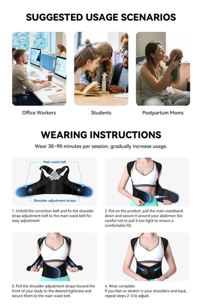 Mandotos Adjustable Back Posture Corrector Belt For Men And Women Relieves Pain Prevents Slouching - MANDOTOS
