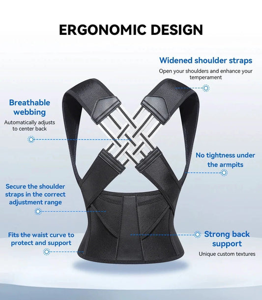 Mandotos adjustable back posture corrector belt for men and women, designed to relieve pain and prevent slouching.