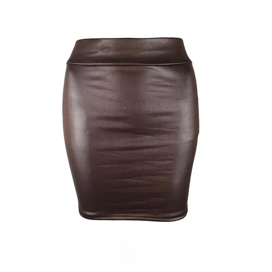 Mandotos black imitation leather high-waist pencil mini skirt for women, Korean fashion summer style, suitable for wholesale.