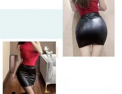 Mandotos Black Imitation Leather Pencil Mini Skirt High Waist Korean Fashion Women Wholesale Summer - MANDOTOS