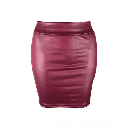 Mandotos black imitation leather mini pencil skirt with high waist, Korean fashion style, suitable for summer wear for women.