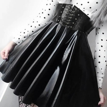 Mandotos Black Leather Lace-Up Skirt - MANDOTOS
