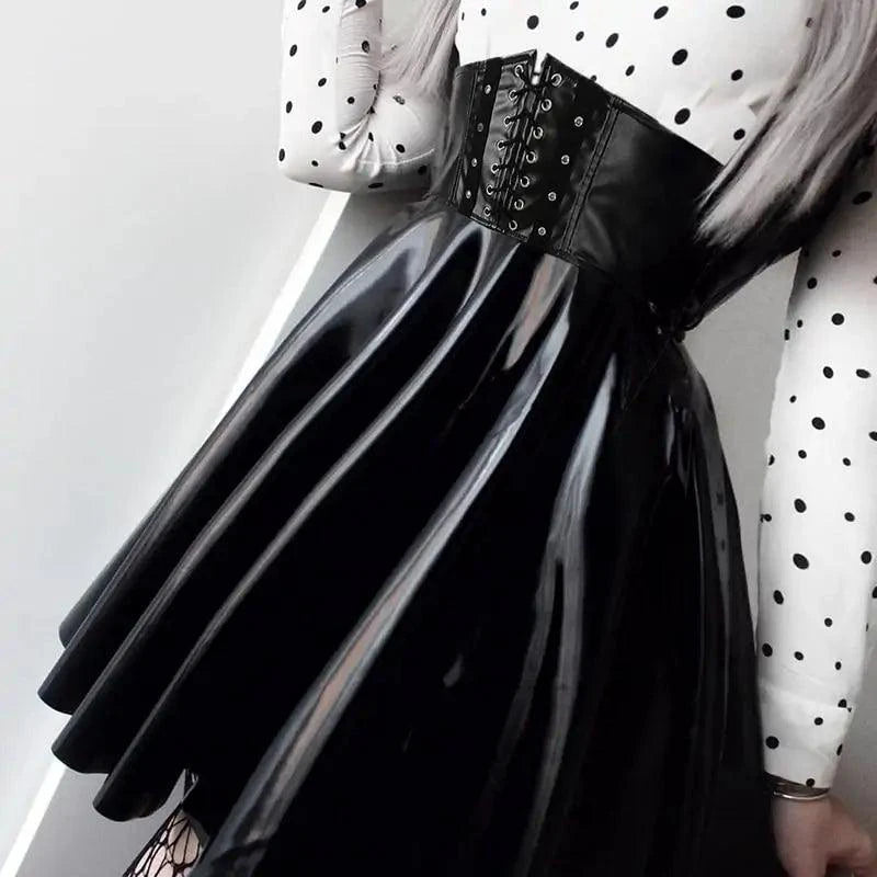 Mandotos Black Leather Lace-Up Skirt - MANDOTOS
