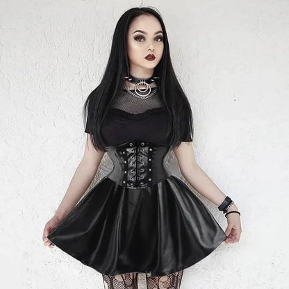 Mandotos Black Leather Lace-Up Skirt - MANDOTOS