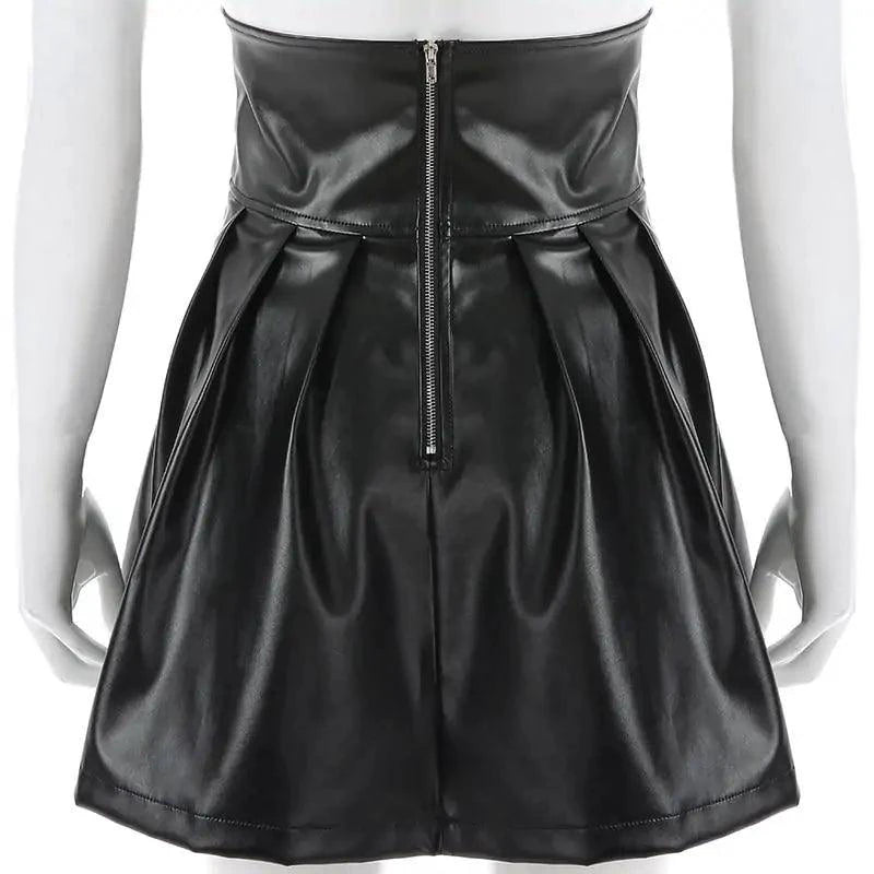 Mandotos Black Leather Lace-Up Skirt - MANDOTOS