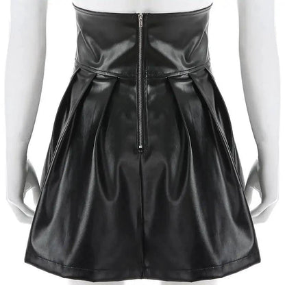 Mandotos Black Leather Lace-Up Skirt - MANDOTOS