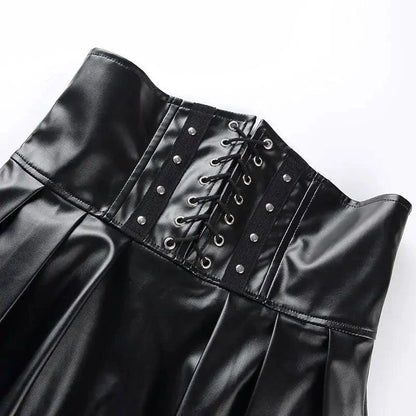 Mandotos Black Leather Lace-Up Skirt - MANDOTOS