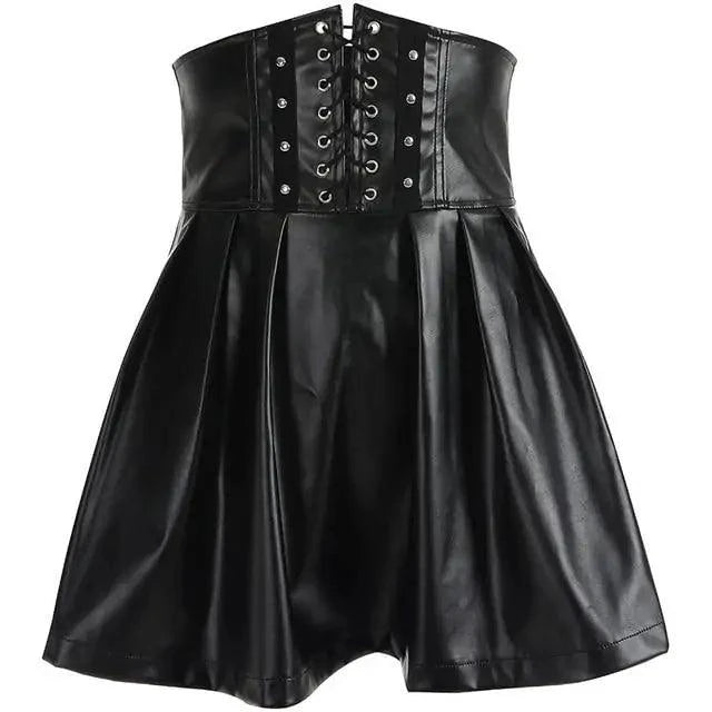 Mandotos Black Leather Lace-Up Skirt - MANDOTOS