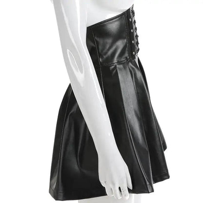 Mandotos Black Leather Lace-Up Skirt - MANDOTOS